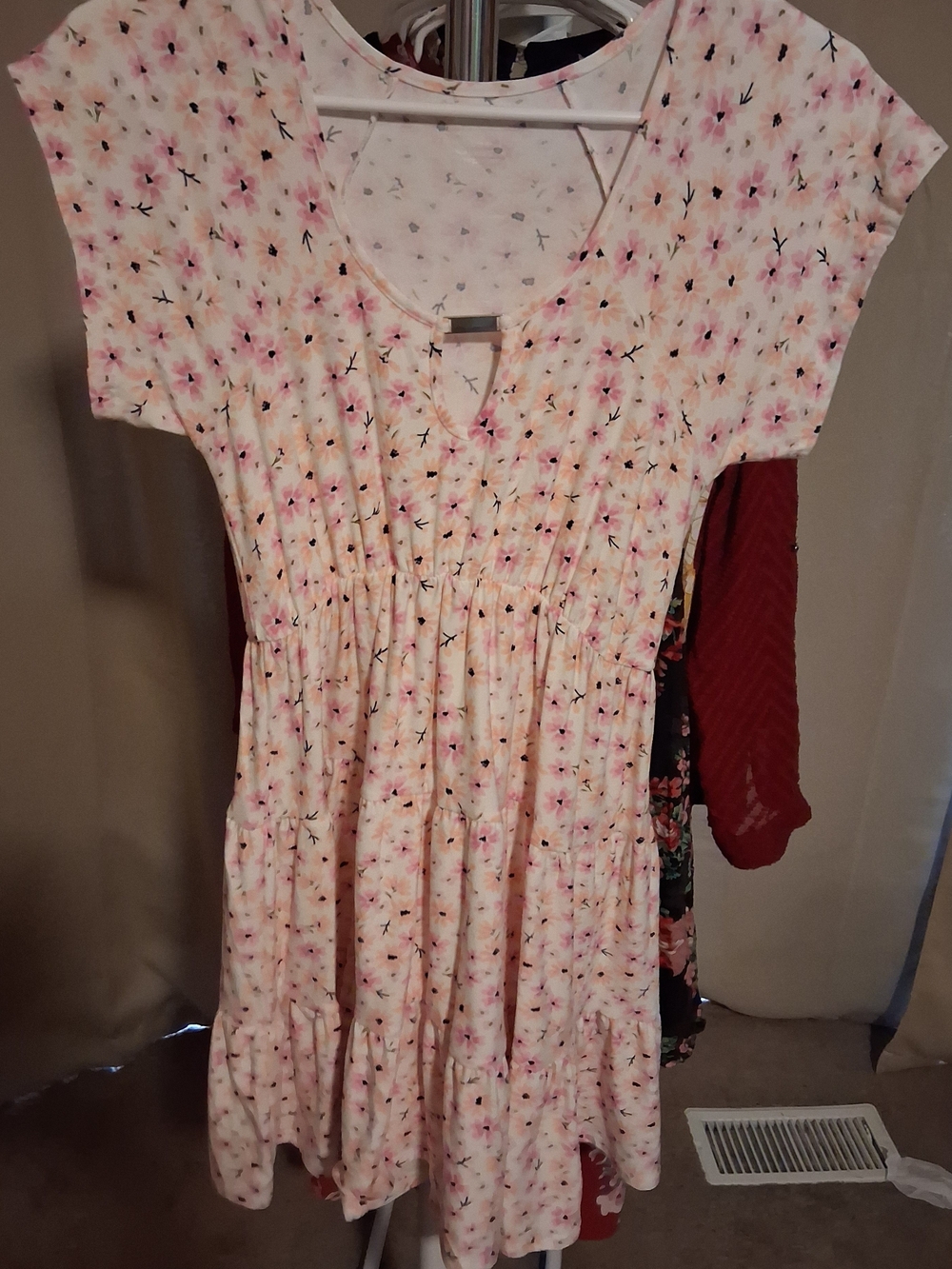 No Boundaries White and Pink Floral Short Sleeve Dress